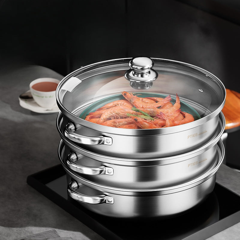 Three-Tier Stainless Steel Food Steamer - product view 3