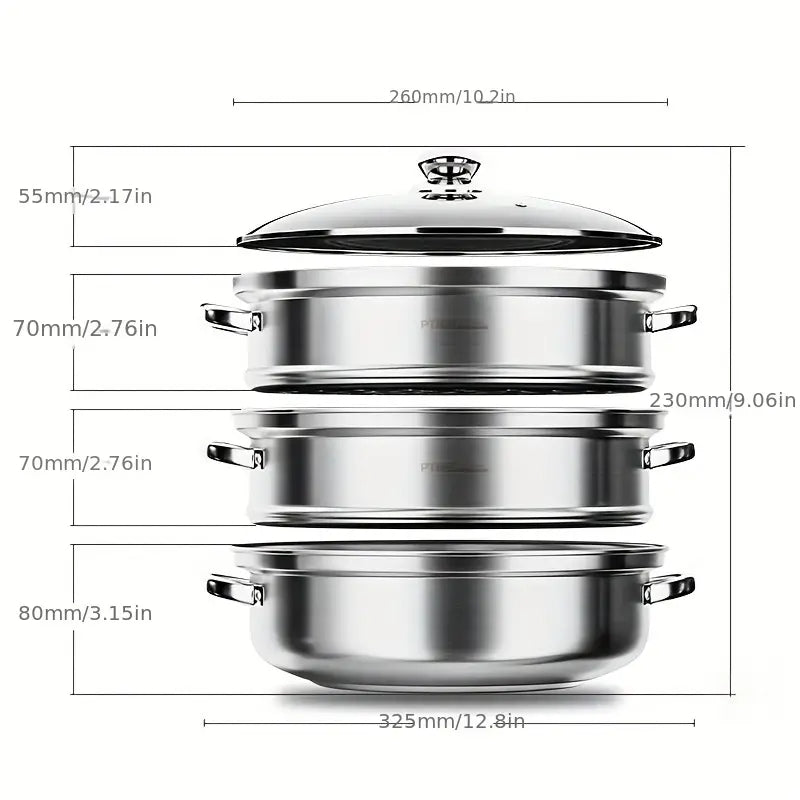 Three-Tier Stainless Steel Food Steamer - product view 9