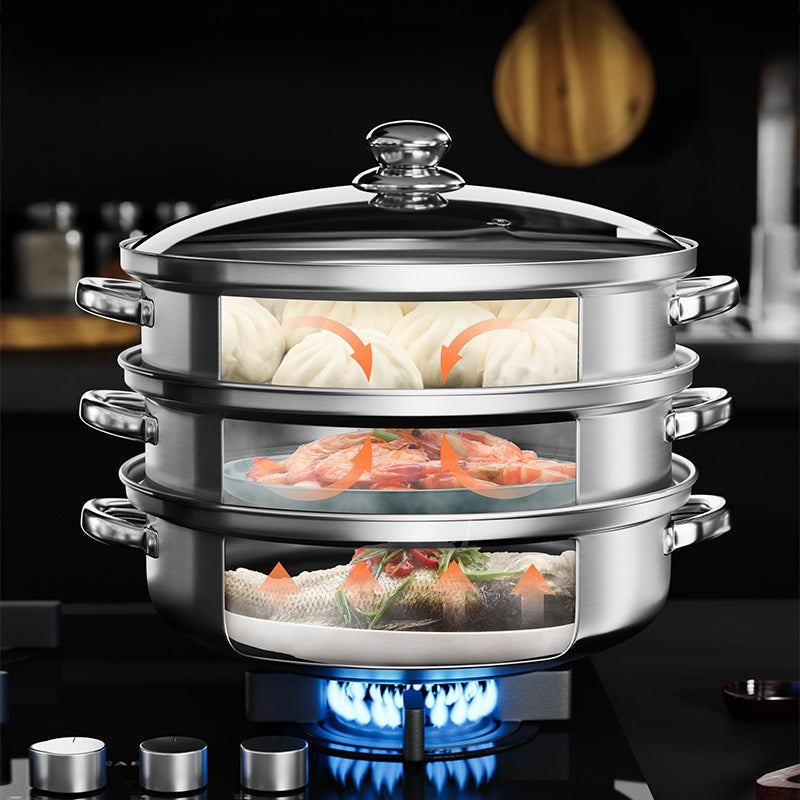 Three-Tier Stainless Steel Food Steamer - product view 2