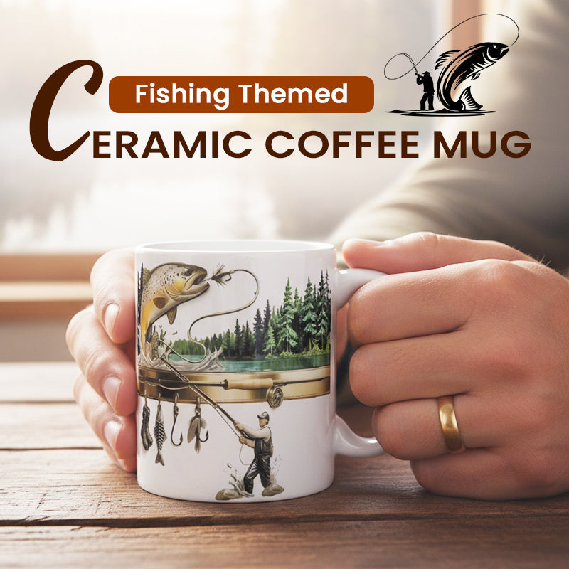 Fishing Artwork Ceramic Coffee Mug - product view 4