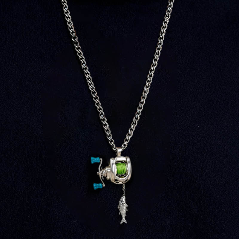 Silver-Tone Fishing Reel Pendant Necklace - product view 6